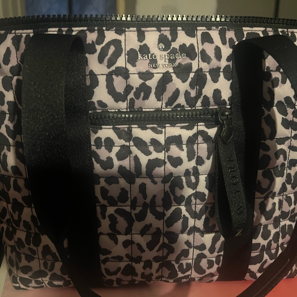 kate spade Quilted Leopard-Print Tote in Pale Pink and Black